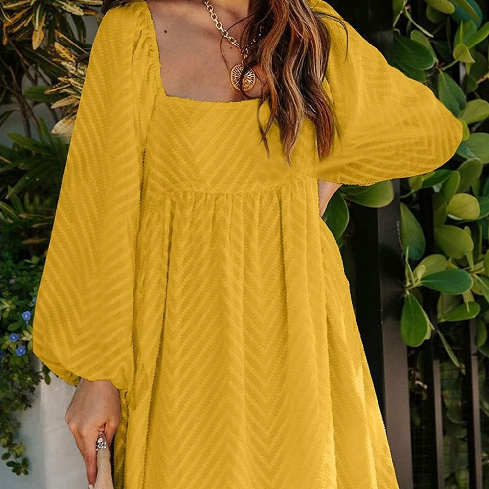 Brand new yellow Happy Sailed Women Summer Square Neck Babydoll Mini Dress